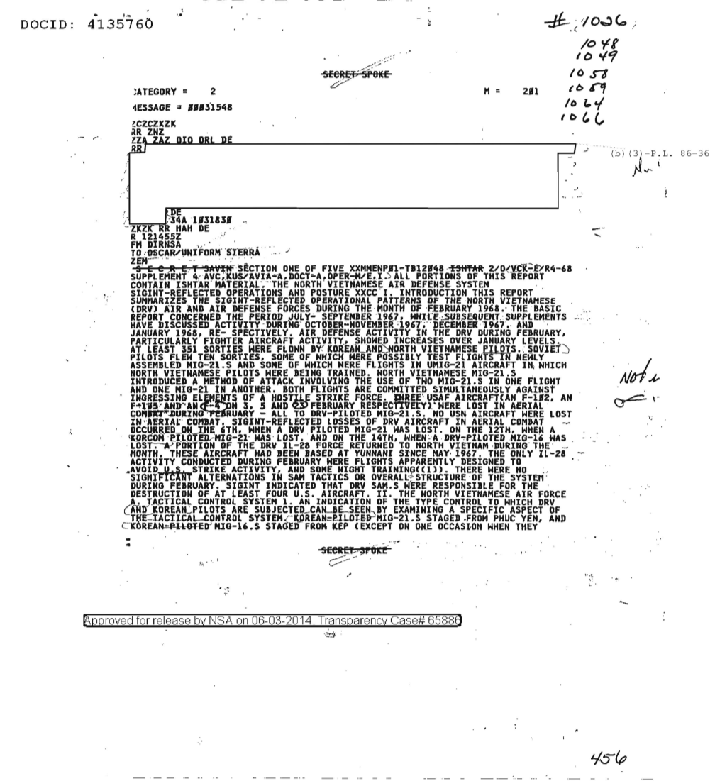  NORTH VIETNAMESE AIR DEFENSE SYSTEM SIGINT-REFLECTED OPERATIONS AND POSTURE, SECTION ONE-FIVE OF FIVE 1066.PDF