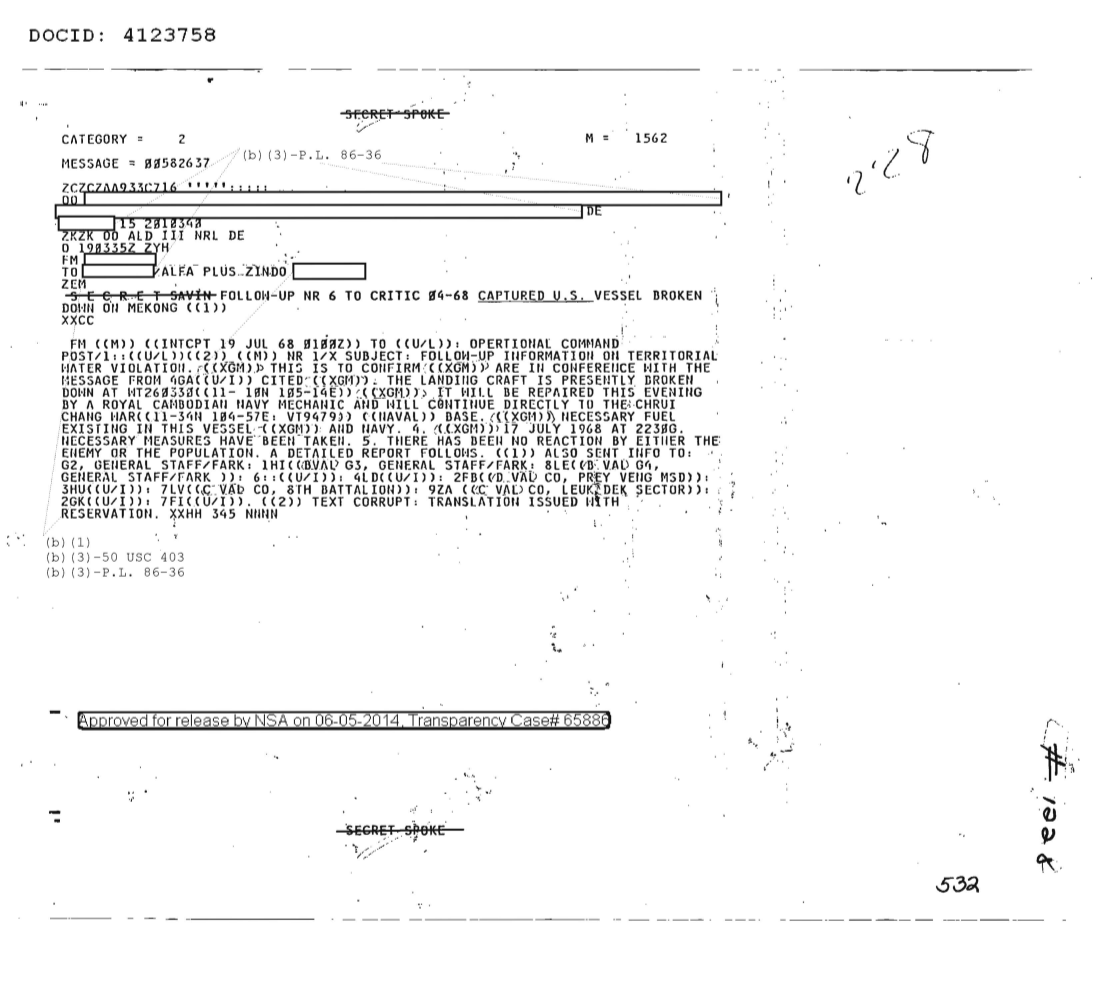  CAPTURED U.S. VESSEL BROKEN DOWN ON MEKONG, FOLLOW-UP NR SIX 1228.PDF