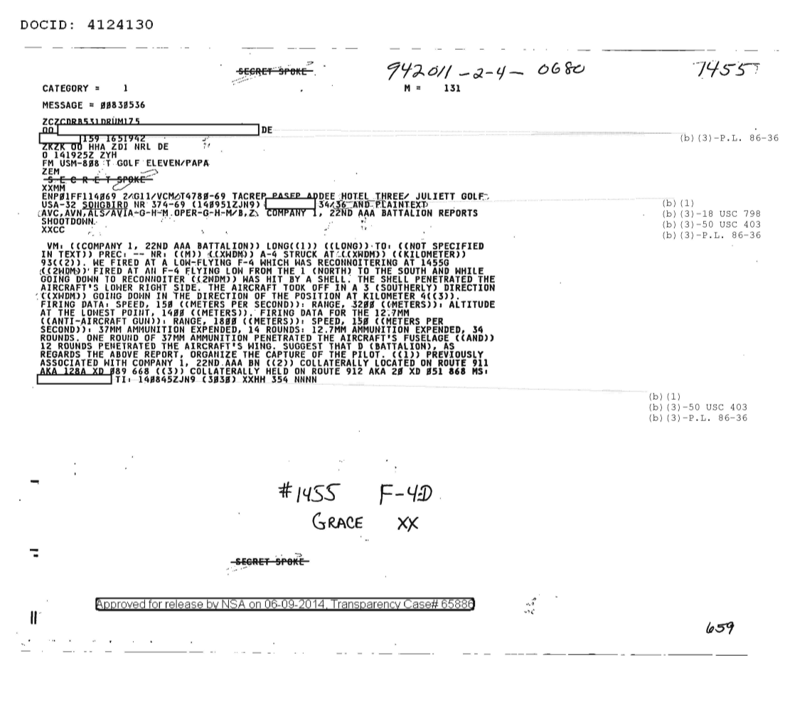  COMPANY ONE,  22ND AAA BATTALION REPORTS SHOOTDOWN 1455.PDF