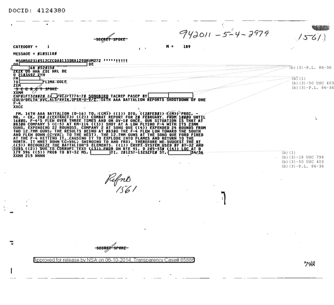  16TH AAA BATTALION REPORTS SHOOTDOWN OF ONE F-4 1561.PDF