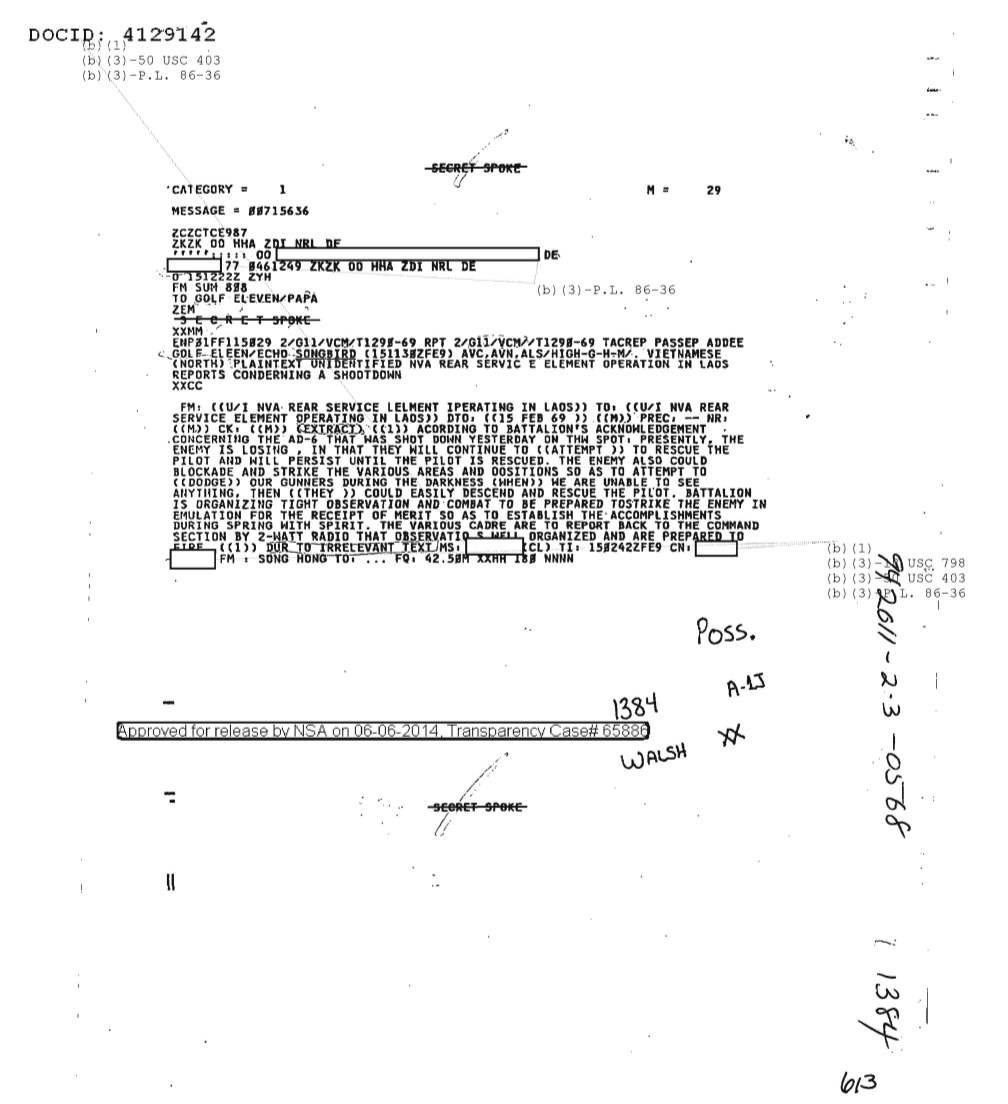  UNIDENTIFIED NVA REAR SERVICE ELEMENT OPERATION IN LAOS REPORTS CONCERNING A SHOOTDOWN 1384.PDF