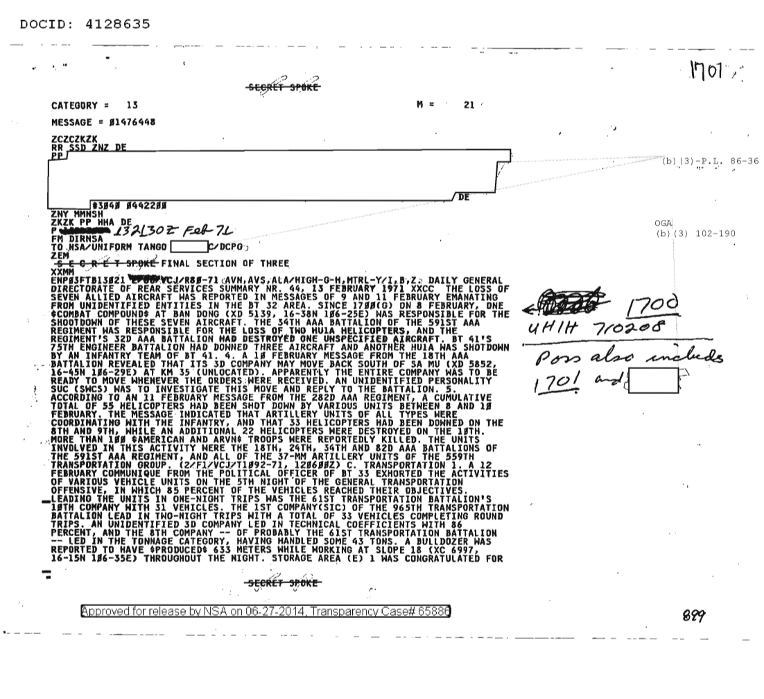  DAILY GENERAL DIRECTORATE OF REAR SERVICES SUMMARY NR. 44, 13 FEBRUARY 1971, FINAL SECTION OF THREE 1701.PDF