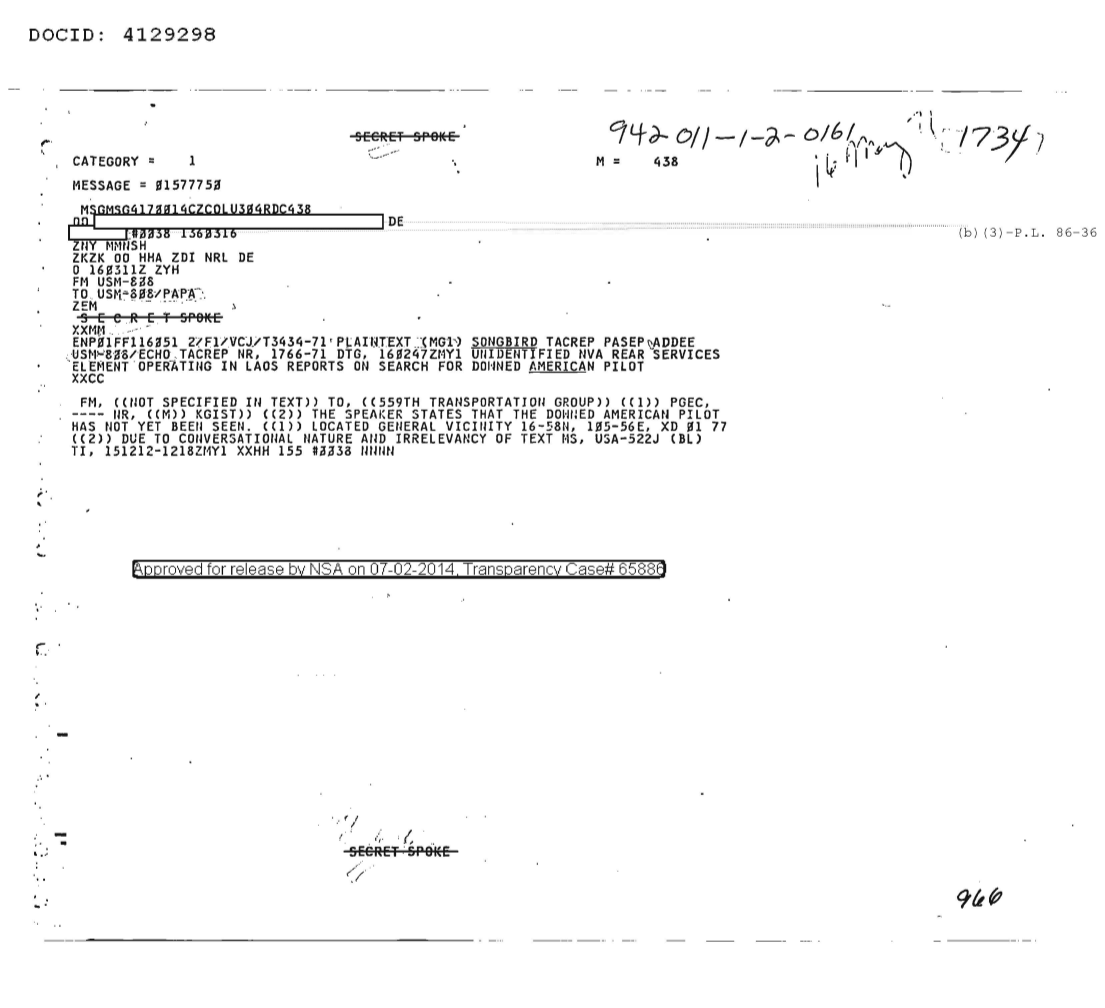  UNIDENTIFIED NVA REAR SERVICES ELEMENT OPERATING IN LAOS REPORTS ON SEARCH FOR DOWNED AMERICAN PILOT 1734.PDF