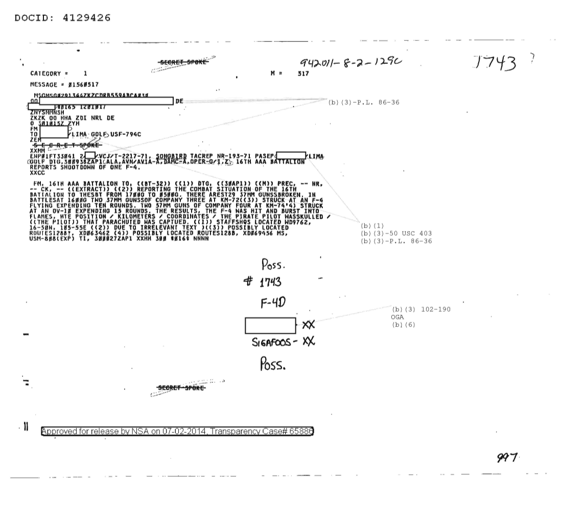  16TH AAA BATTALION REPORTS SHOOTDOWN OF ONE F-4 1743.PDF