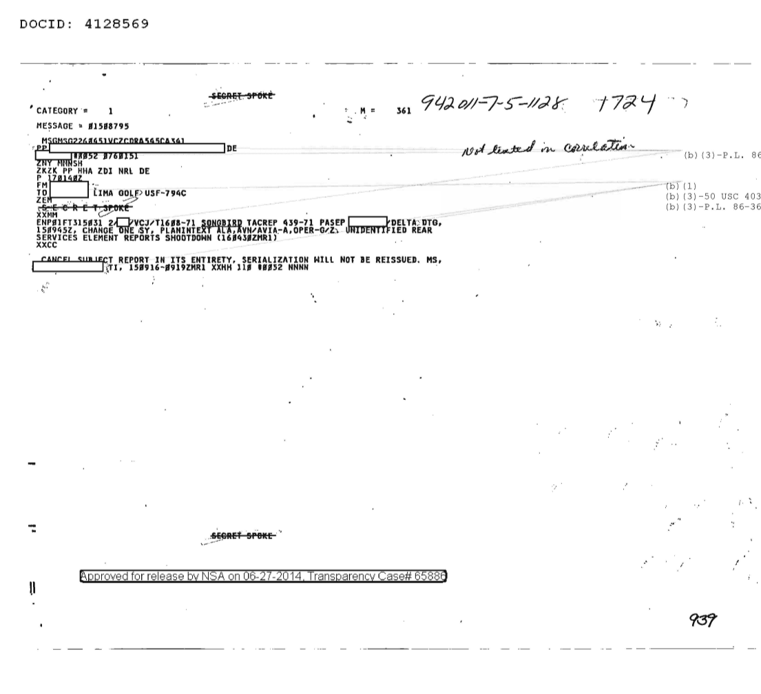  UNIDENTIFIED REAR SERVICES ELEMENT REPORTS SHOOTDOWN, CHANGE ONE 1724.PDF
