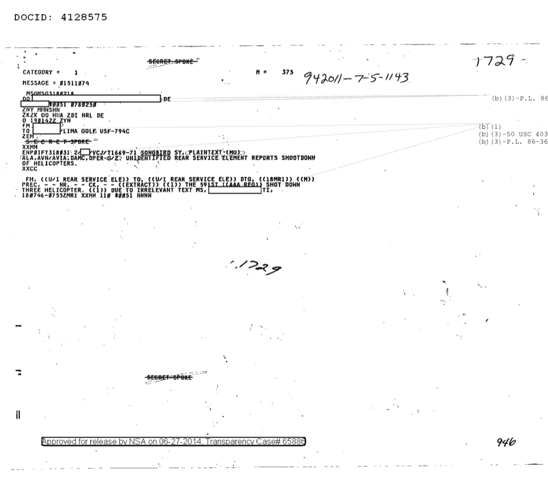  UNIDENTIFIED REAR SERVICE ELEMENT REPORTS SHOOTDOWN OF HELICOPTER 1729.PDF