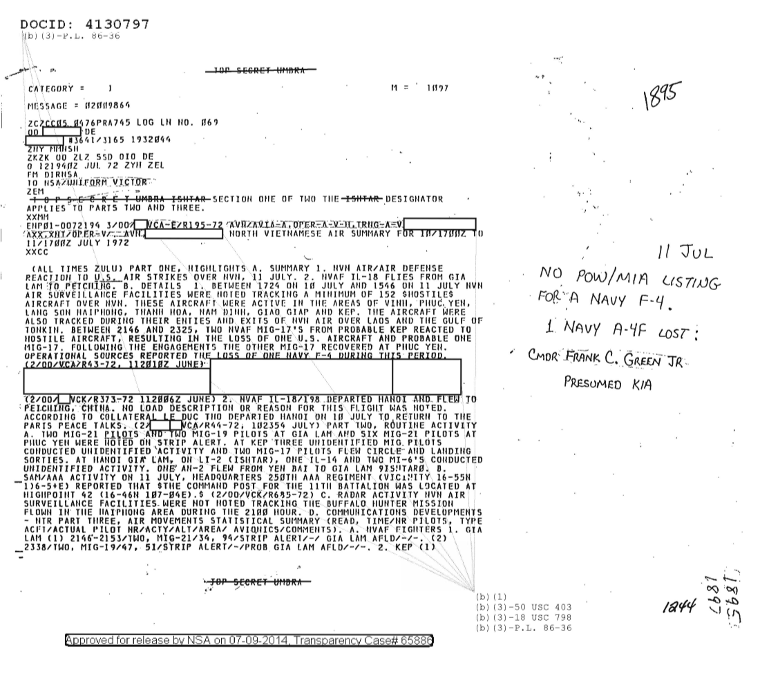  NORTH VIETNAMESE AIR SUMMARY FOR 10-1700Z TO 11-1700Z JULY 1972, SECTION ONE OF TWO 1897.PDF