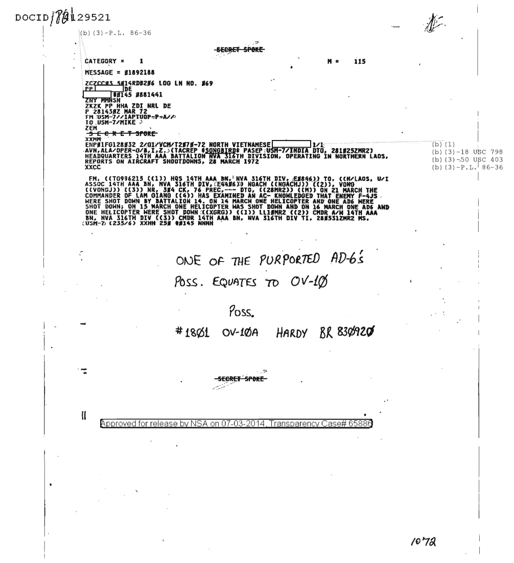  HEADQUARTERS 14TH AAA BATTALION NVA 316TH DIVISION, OPERATING IN NORTHERN LAOS, REPORTS ON AIRCRAFT SHOOTDOWNS, 28 MARCH 1972 1801.PDF