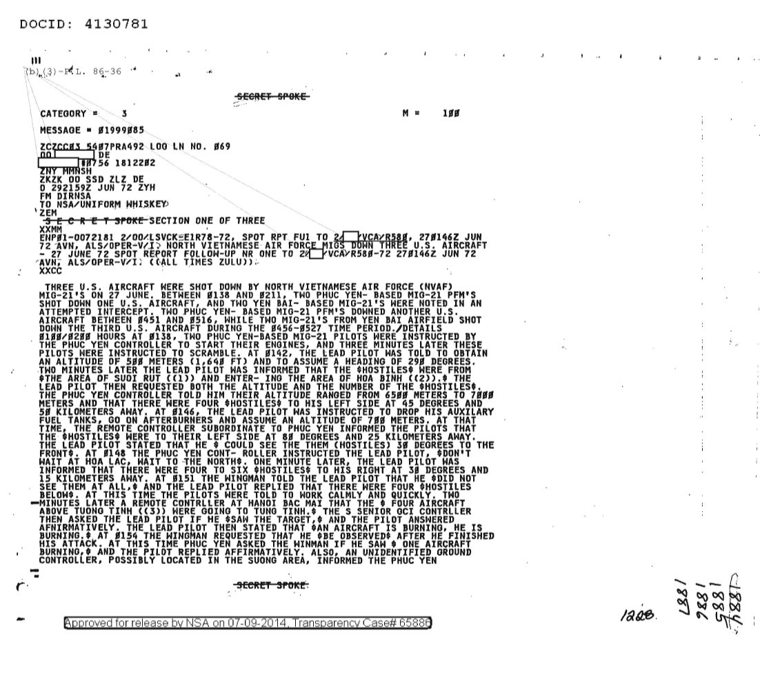  NORTH VIETNAMESE AIR FORCE MIGS DOWN THREE U.S. AIRCRAFT - 27 JUNE 1972, FOLLOW-UP NR ONE 1886.PDF