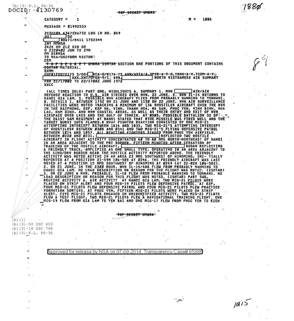  NORTH VIETNAMESE AIR SUMMARY FOR 21-1700Z TO 22-1700Z JUNE 1972 1880.PDF