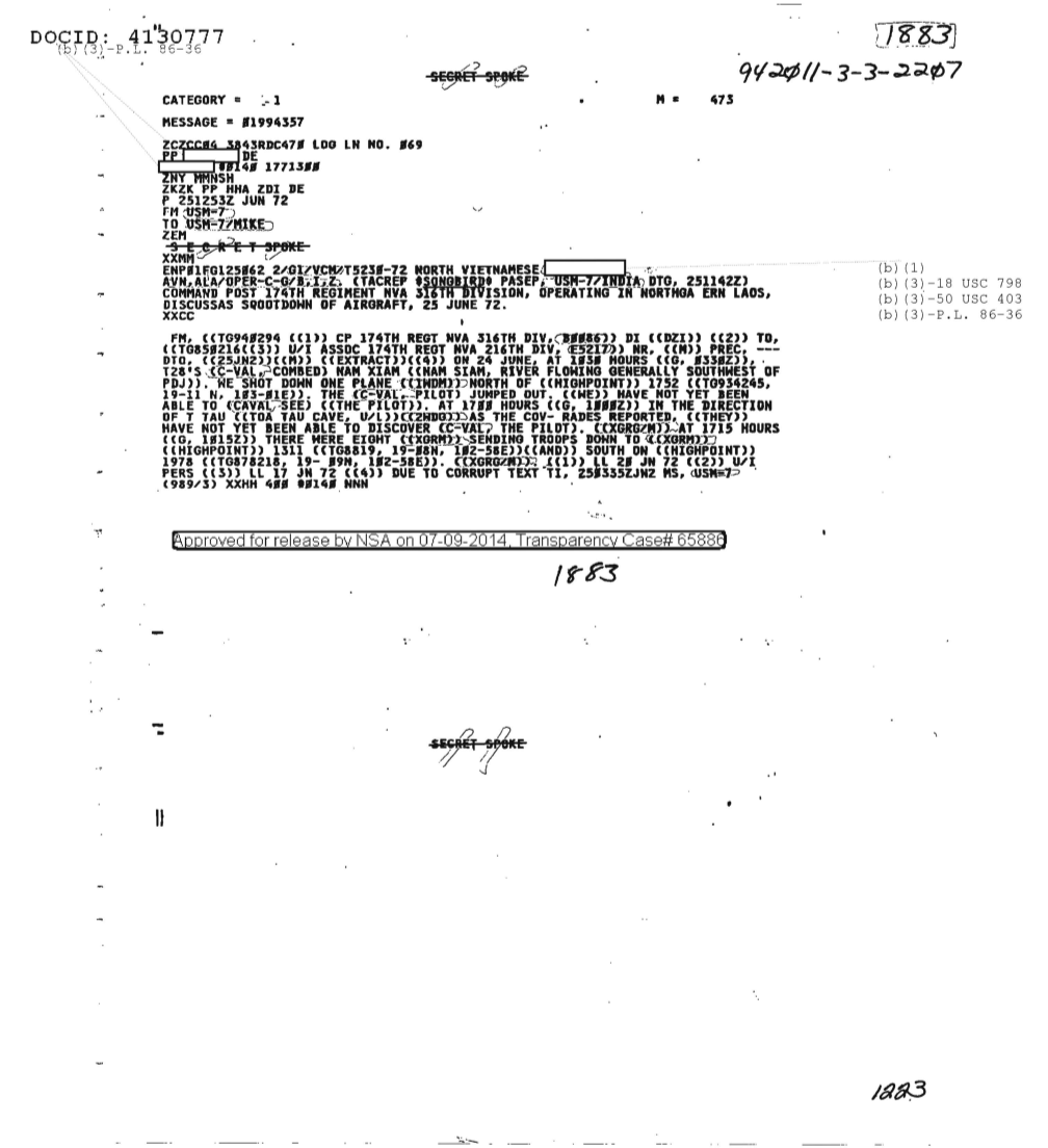  COMMAND POST 174TH REGIMENT NVA 316TH DIVISION, OPERATING IN NORTHERN LAOS, DISCUSSES SHOOTDOWN OF AIRCRAFT, 25 JUNE 1972 1883.PDF