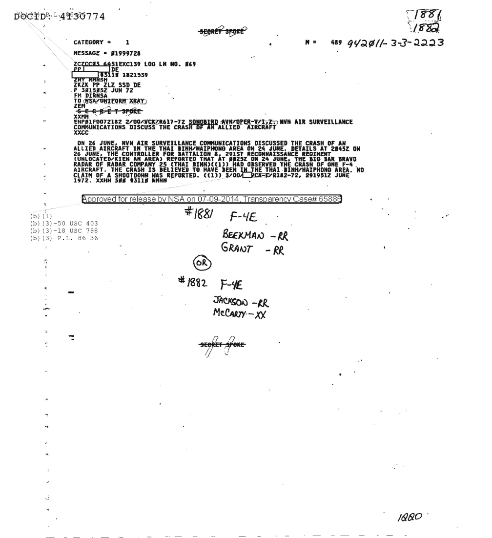  NVN AIR SURVEILLANCE COMMUNICATIONS DISCUSS THE CRASH OF AN ALLIED AIRCRAFT 1881.PDF