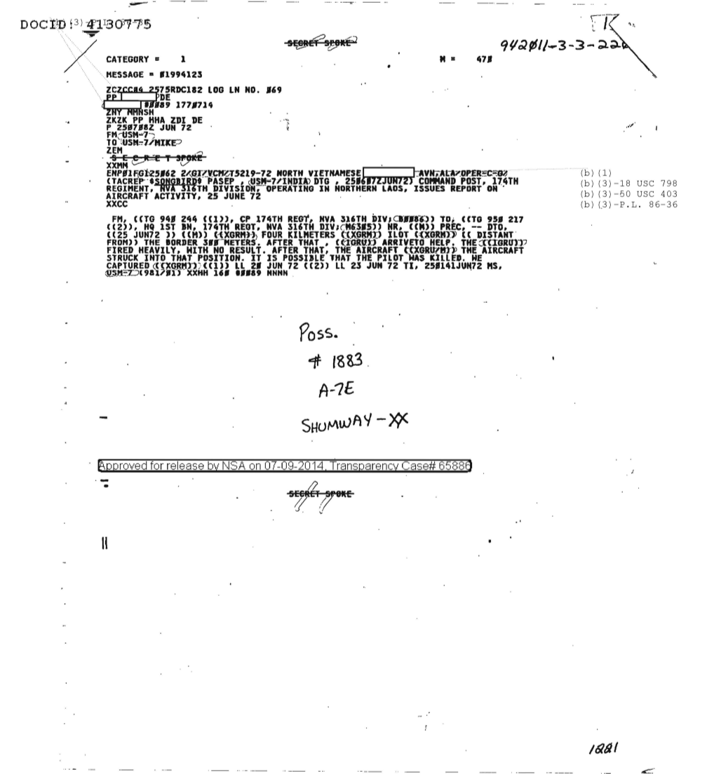  COMMAND POST, 174TH REGIMENT, NVA 316TH DIVISION OPERATING IN NORTHERN LAOS, ISSUES REPORT ON AIRCRAFT ACTIVITY, 25 JUNE 72 1883.PDF