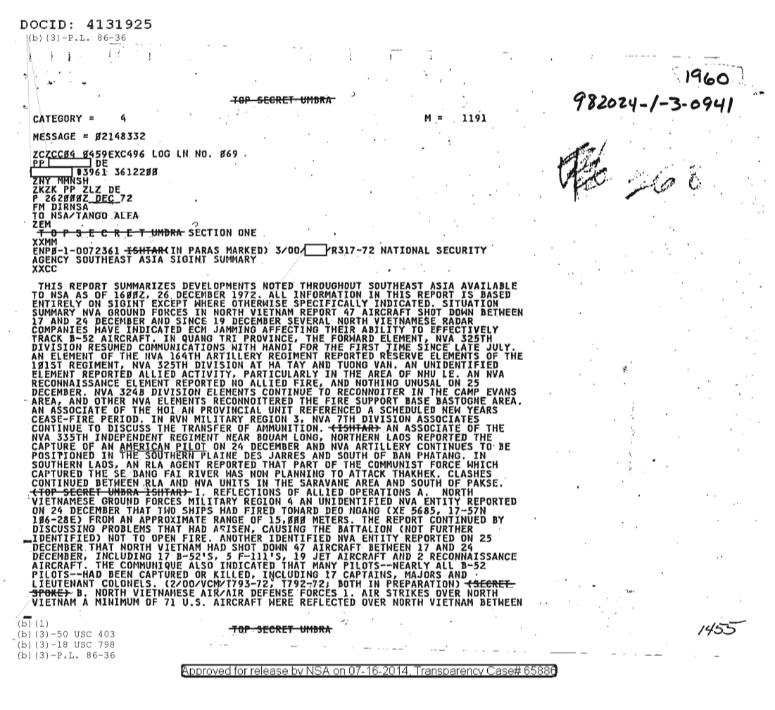  NATIONAL SECURITY AGENCY SOUTHEAST ASIA SIGINT SUMMARY, SECTION ONE 1966.PDF