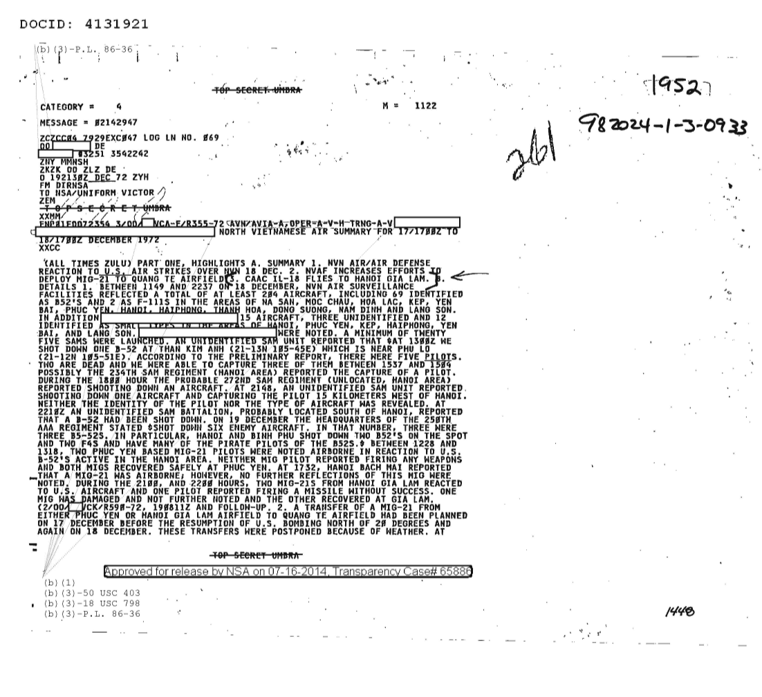  NORTH VIETNAMESE AIR SUMMARY FOR 17-1700Z TO 18-1700Z DECEMBER 1972 1952.PDF