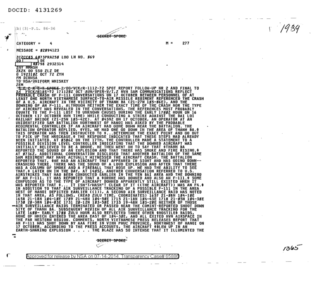  NVN SAM COMMUNICATIONS REFLECT PROBABLE CRASH OF F-111 CONVERSATIONS ON 17 OCTOBER 1939.PDF