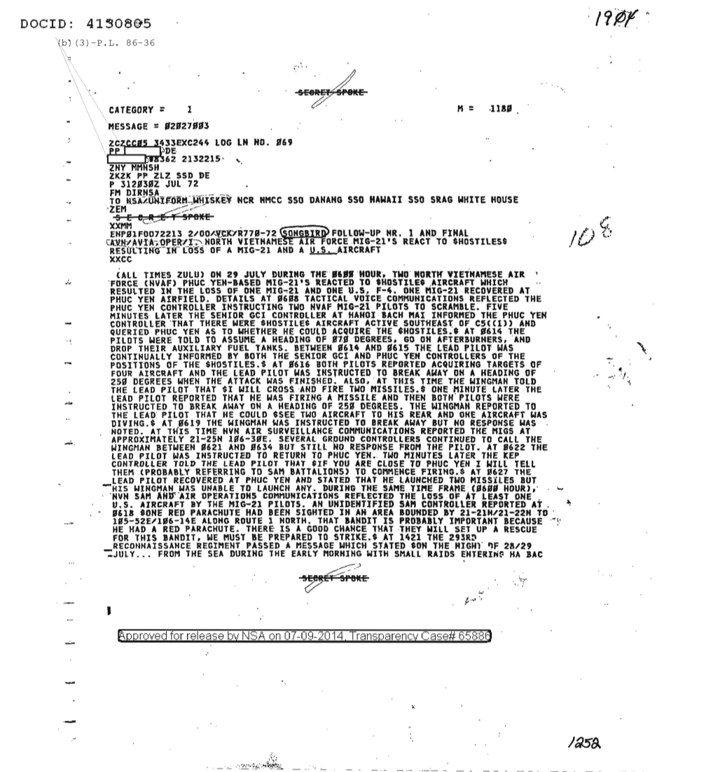  NORTH VIETNAMESE AIR FORCE MIG-21'S REACT TO HOSTILITIES RESULTING IN LOSS OF A MIG-21 AND A U.S. AIRCRAFT, FOLLOW-UP NR ONE AND FINAL 1904.PDF