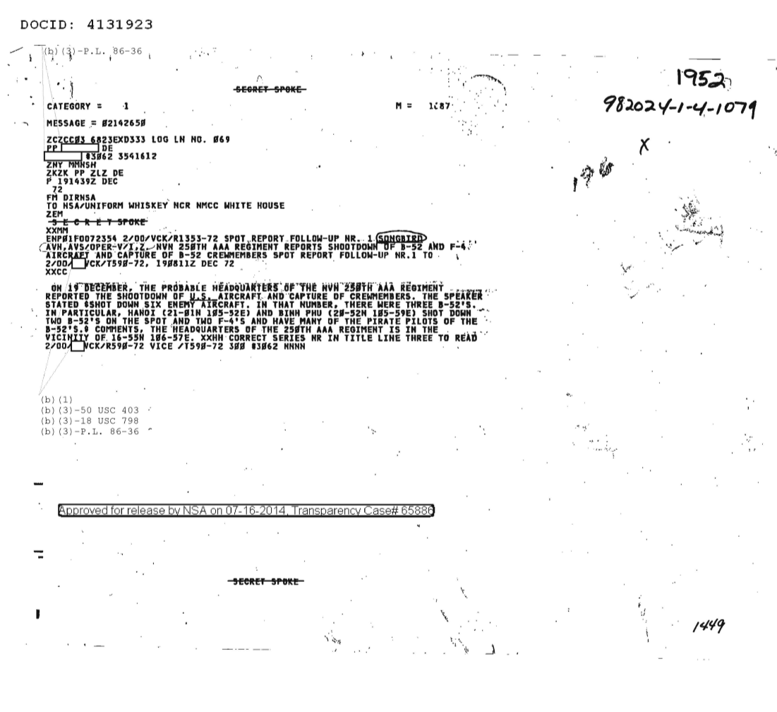  NVN 250TH AAA REGIMENT REPORTS SHOOTDOWN OF B-52 AND F-4 AIRCRAFT AND CAPTURE OF B-52 CREWMEMBERS, FOLLOW-UP NR ONE 1954.PDF