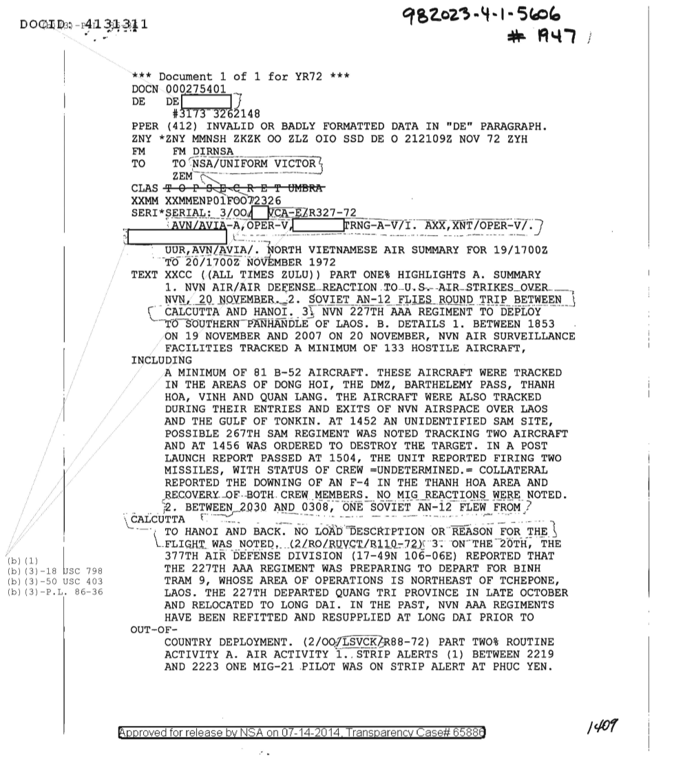  NORTH VIETNAMESE AIR SUMMARY FOR 19-1700Z TO 20-1700Z NOVEMBER 1972 1947.PDF