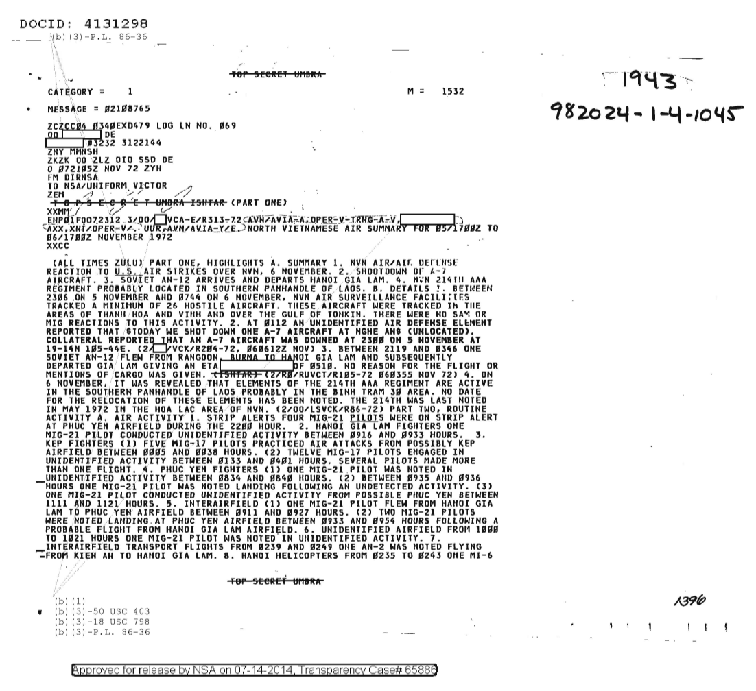  NORTH VIETNAMESE AIR SUMMARY FOR 05-1700Z TO 06-1700Z NOVEMBER 1972 1943.PDF