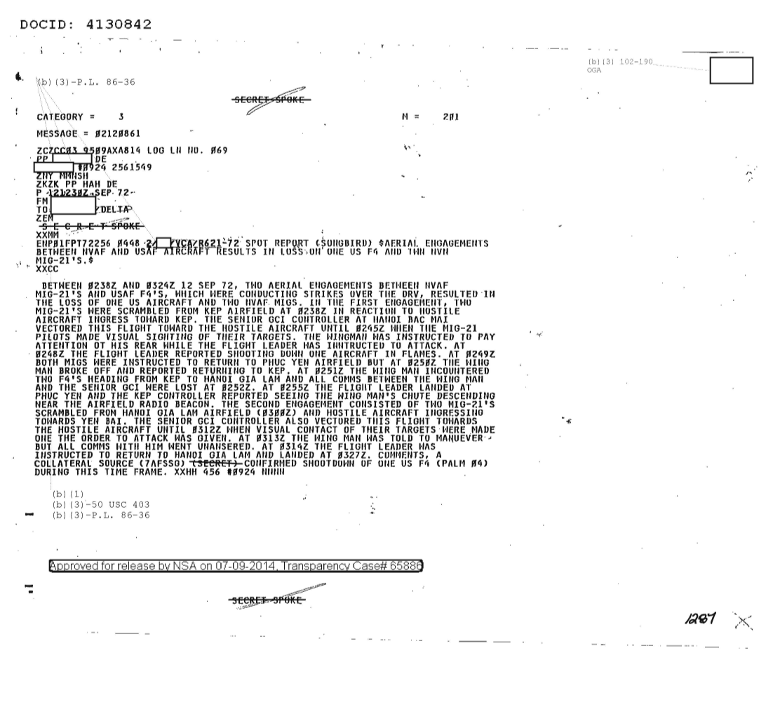  AERIAL ENGAGEMENTS BETWEN NVAF AND USAF AIRCRAFT RESULTS IN LOSS OF ONE U.S. F4 AND TWO NVN MIG-21'S 1922.PDF