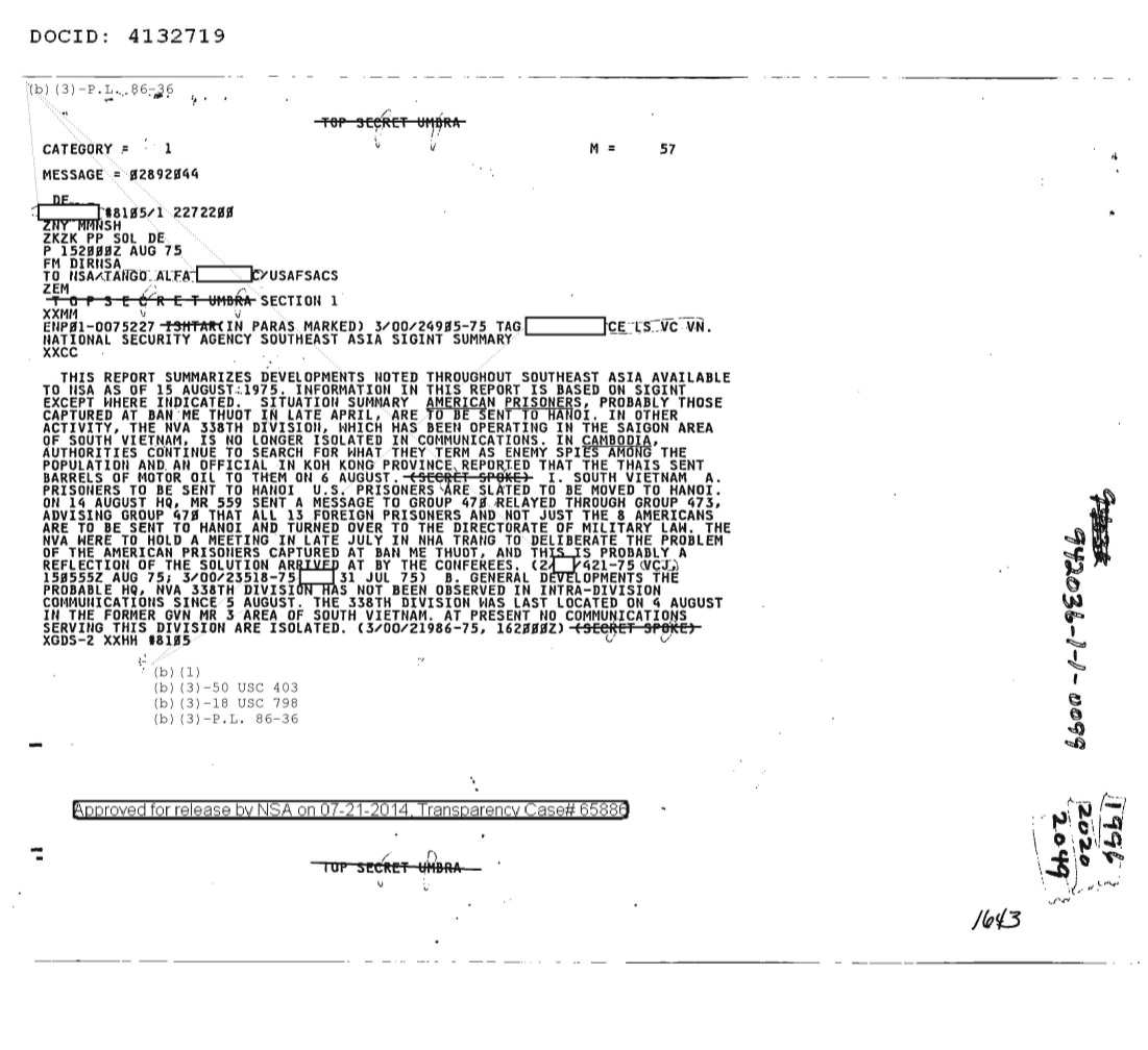  NATIONAL SECURITY AGENCY SOUTHEAST ASIA SIGINT SUMMARY, SECTION ONE 1996.PDF