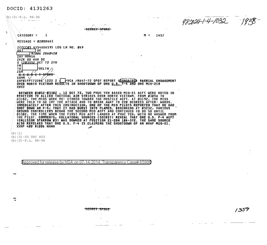  AERIAL ENGAGEMENT OVER NORTH VIETNAM RESULTS IN SHOOTDOWN OF ONE U.S. F-4 AND ONE MIG-21 1938.PDF