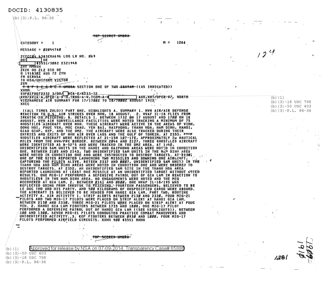  NORTH VIETNAMESE AIR SUMMARY FOR 17-1700Z TO 18-1700Z AUGUST 1972, SECTION ONE OF TWO (1281) 1909.PDF