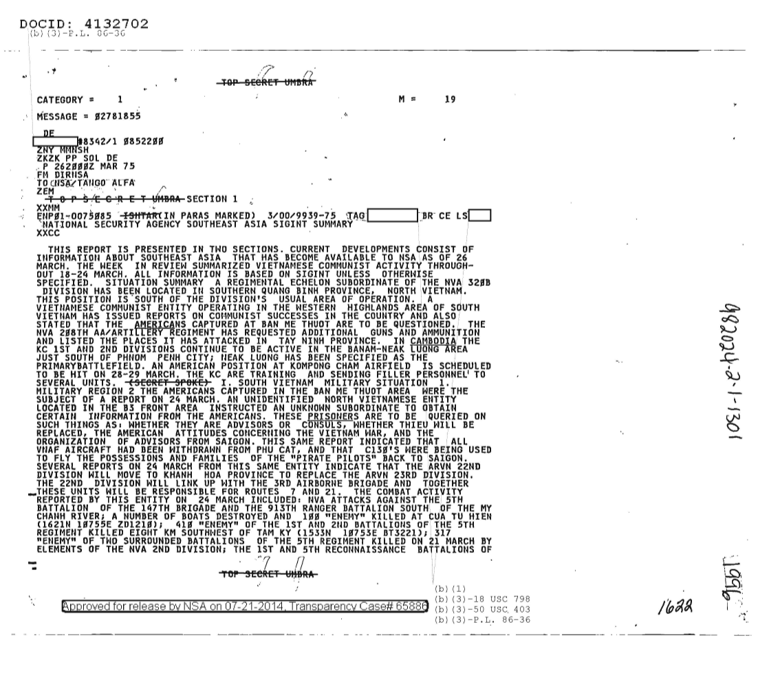  NATIONAL SECURITY AGENCY SOUTHEAST ASIA SIGINT SUMMARY, SECTION ONE (1622) 1996.PDF