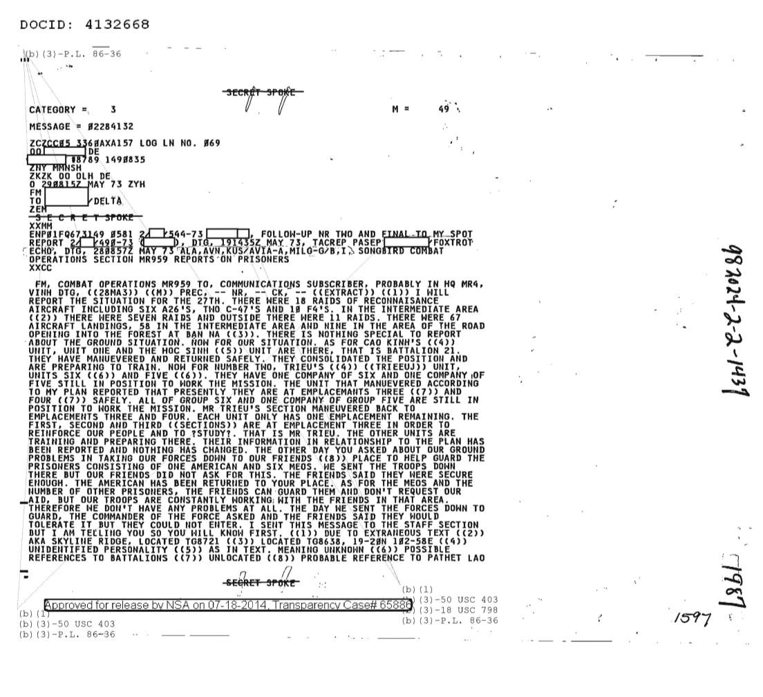  Combat Operations Section MR959 Reports on Prisoners, Follow-Up Nr Two and Final 1987