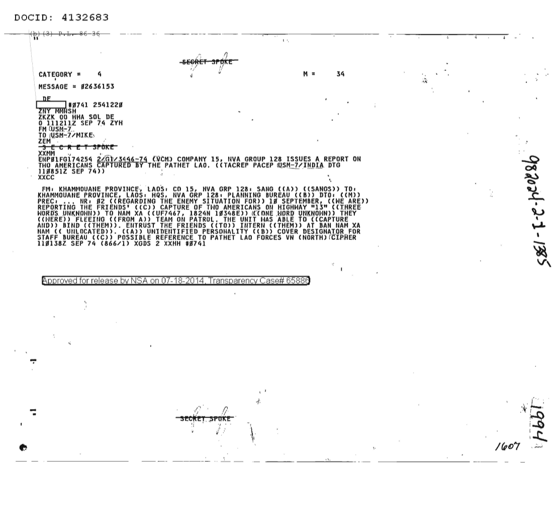  Company 15, NVA Group 128 Issues a Report on Two Americans Captured by the Pathet Lao 1994