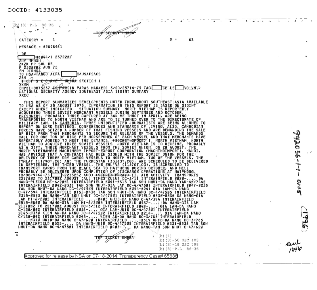  NATIONAL SECURITY AGENCY SOUTHEAST ASIA SIGINT SUMMARY, SECTION ONE AND THREE 1996.PDF