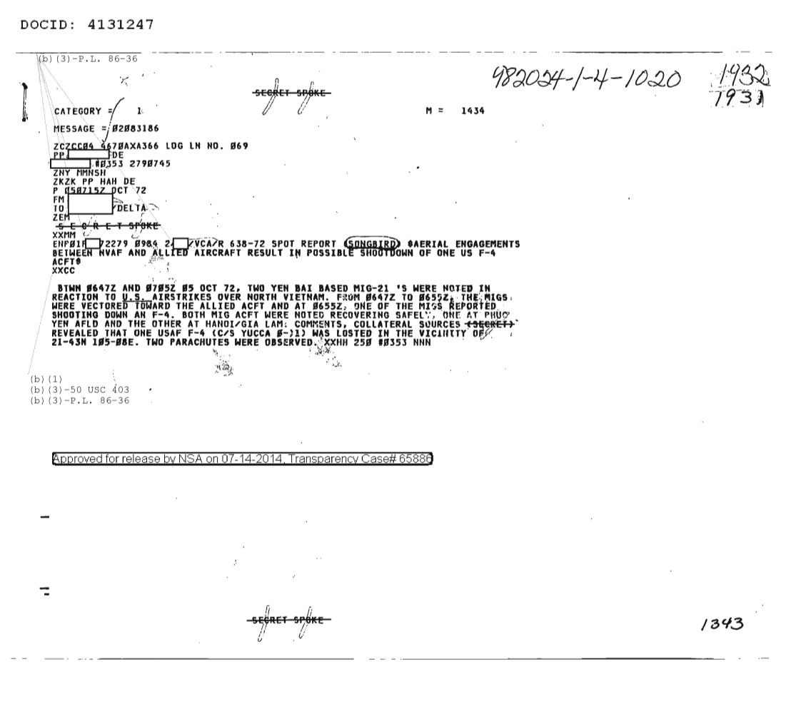  AERIAL ENGAGEMENTS BETWEEN NVAF AND ALLIED AIRCRAFT RESULT IN POSSIBLE SHOOTDOWN OF ONE U.S. F-4 AIRCRAFT 1931.PDF