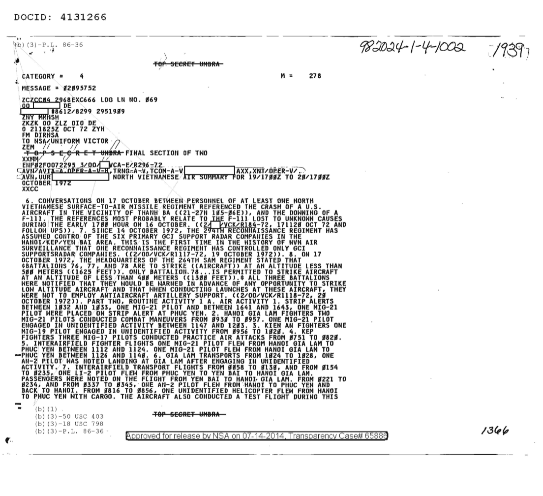  NORTH VIETNAMESE AIR SUMMARY FOR 19-1700Z TO 20-1700Z OCTOBER 1972 1939.PDF