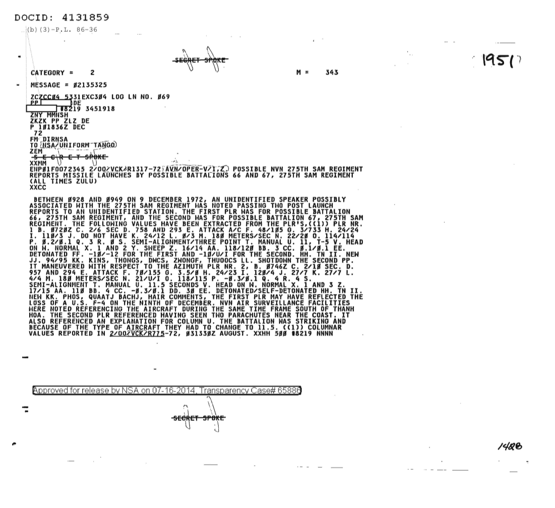  POSSIBLE NVN 275TH SAM REGIMENT REPORTS MISSILE LAUNCHES BY POSSIBLE BATTALIONS 66 AND 67, 275TH SAM REGIMENT 1951.PDF