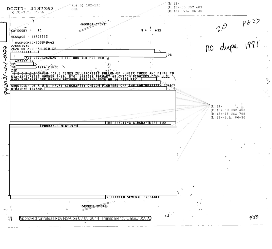  CHICOM Fighters Down U.S. Navy Aircraft Off Hainan Follow Up Nr Three (02/14/1968)