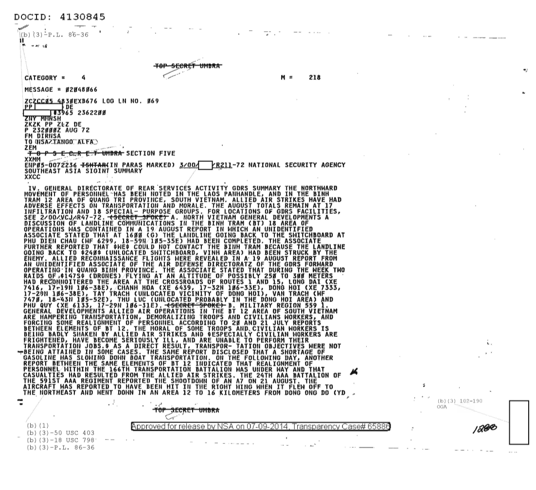  National Security Agency Southeast Asia SIGINT Summary Section Five (08/22/1972)