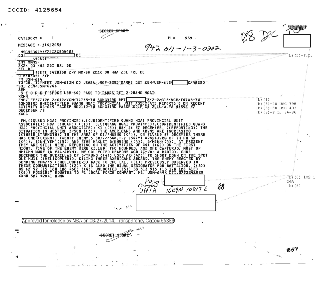  Unidentified Quang Ngai Provincial Unit Associate Reports on Recent Activity (12/06/1970)