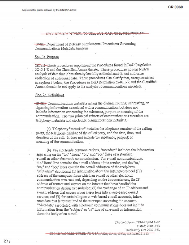  Department of Defense Supplemental Procedures Governing Communications Metadata Analysis