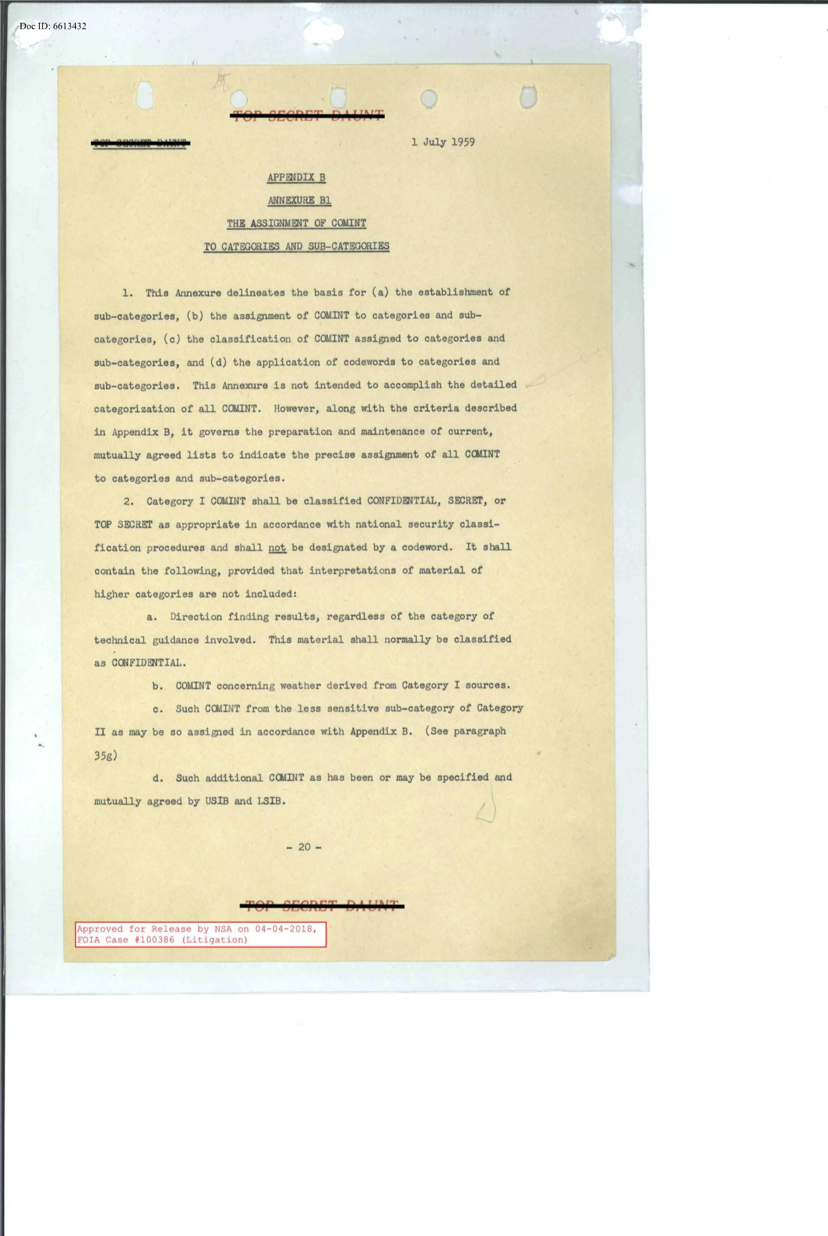  THE_ASSIGNMENT_OF_COMINT_TO_CATEGORIES_AND_SUB-CATEGORIES_APPENDIX_D_ANNEXURE_B1_1_JULY_1959.PDF