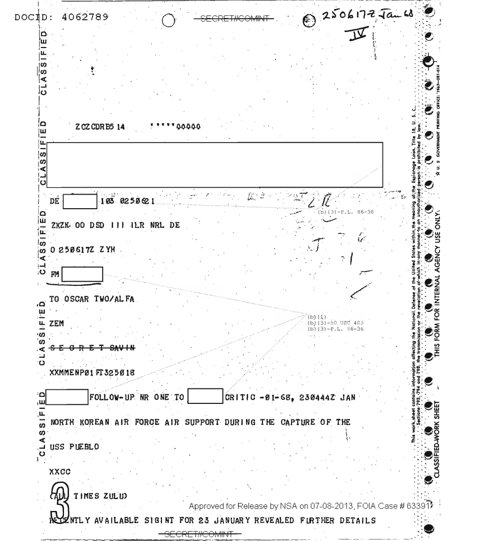  FOLLOW-UP NR ONE TO CRITIC 01-68 NORTH KOREAN AIR FORCE AIR SUPPORT DURING THE CAPTURE OF THE USS PUEBLO (DOC ID 4062789).PDF