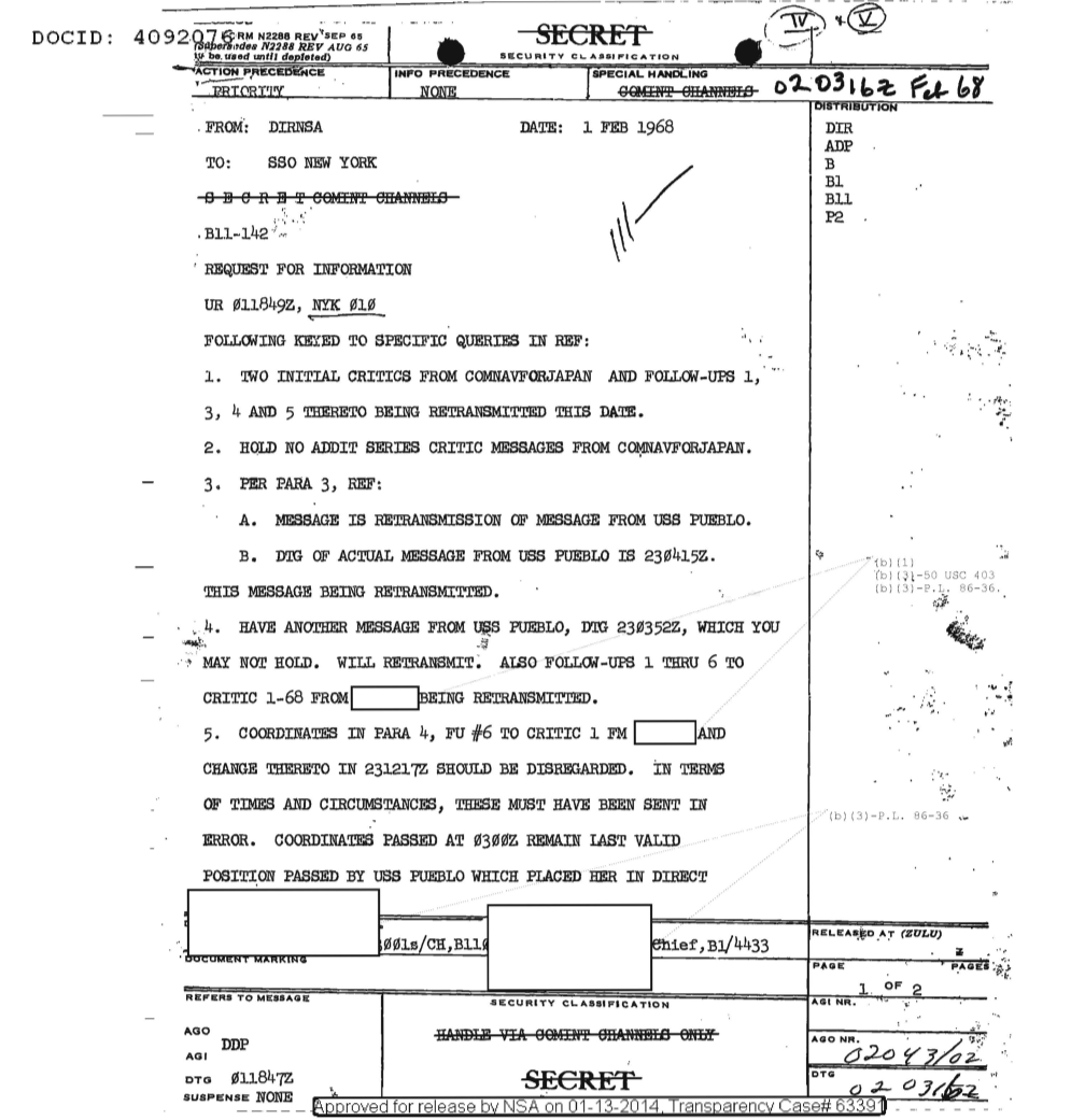  USS PUEBLO INCIDENT - REQUEST FOR INFORMATION (DOC ID 4092076).PDF
