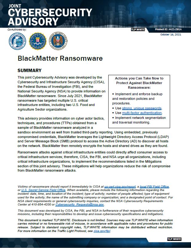  CSA: BlackMatter Ransomware