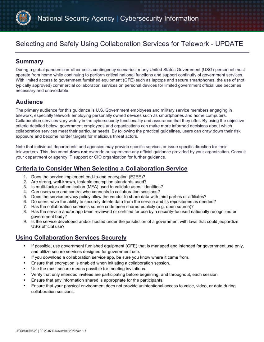  Selecting and Safely Using Collaboration Services Executive Summary