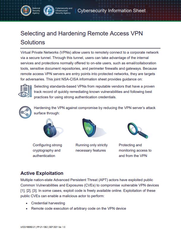  CSI: Selecting and Hardening Remote Access VPN Solutions