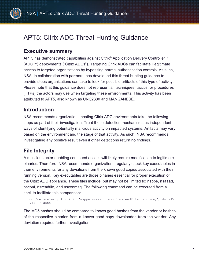  CSA: APT5: Citrix ADC Threat Hunting Guidance