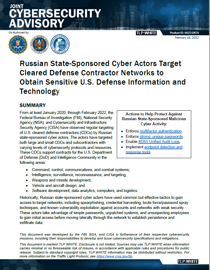  CSA: Russian State Sponsored Cyber Actors Target CDC Networks