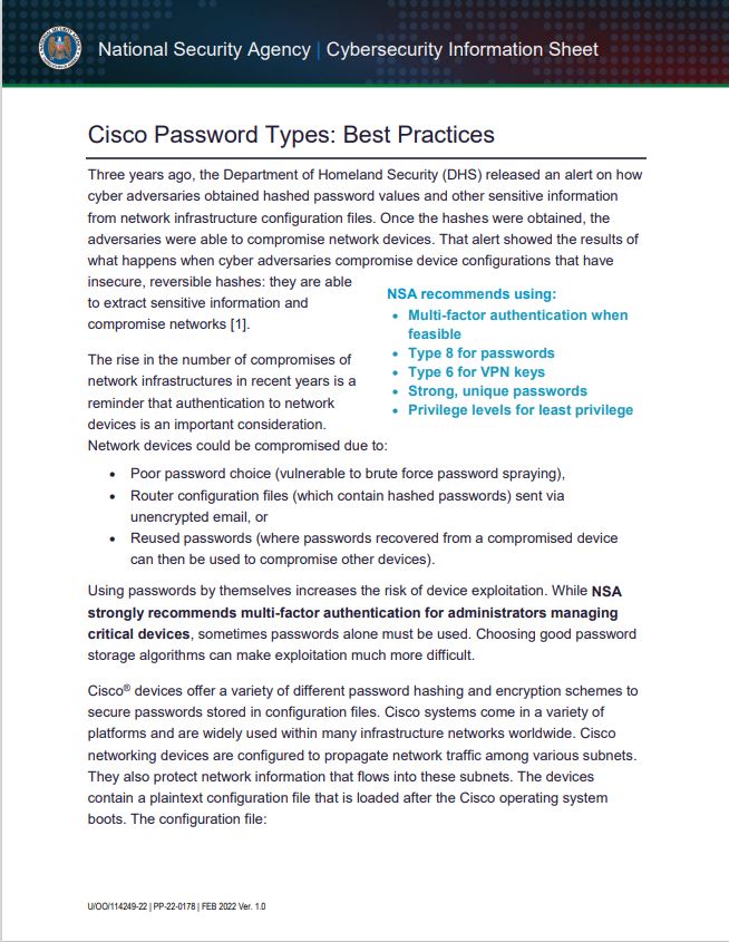  CSI: Cisco Password Types: Best Practices
