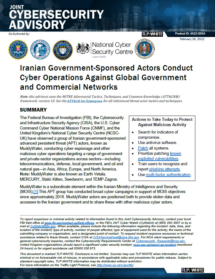  CSA: Iranian Government-Sponsored Actors Conduct Cyber Operations