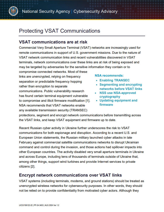  CSA: Protecting VSAT Communications (August 2024 Update)